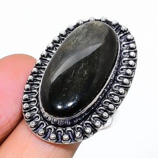 Natural Golden Sheen Obsidian Gemstone 925 Sterling Silver Jewelry Ring Sz 9 US