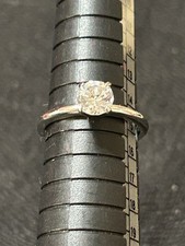 Vintage Silver Tone W/ Round Sparkling Faceted CZ Solitaire Ring Size 6.75