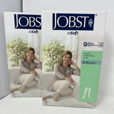 Jobst SoSoft White Ribbed Compression Socks 120253 Knee High 8-15mm Med Lot x 2