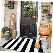 Black and White Striped Rug 2'4" x 3'7" 27.5" x 43"   Washable Cotton