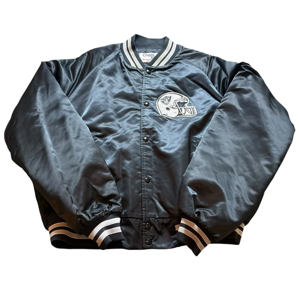Vintage 1990s Oakland LA Raiders NFL Chalk Line Satin Bomber Jacket Men’s XXL - Image 3 of 4