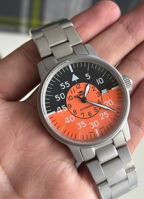 Fortis Flieger Cockpit Automatic Orange Black Swiss Pilot Watch | eBay