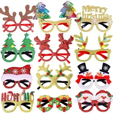 Max Fun 12Pcs Christmas Glasses Glitter Holiday Party Glasses Frames Christmas D