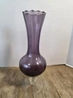 Vintage Amethyst Purple Hand Blown Glass Bud Fluted Vase 8"