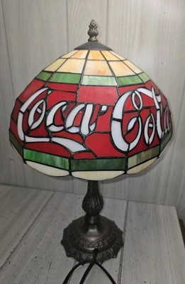 Vintage Coca Cola Tiffany Style Stained Glass Lamp 19  Coke Nostalgia Bar Decor 