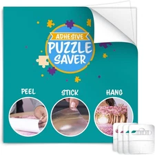 PLAYVIBE Peel and Stick Puzzle Glue - 14 Sheets, 6 Hangers - 1573 Sq Inch... 