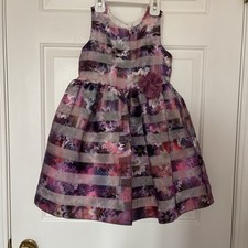 Pippa  Julie Purple Mila Floral Shadow Stripe Organza Girls Dress Size 6T