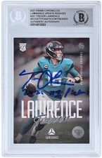 Trevor Lawrence Jaguars Signed 2021 Panini Chronicles 201 BAS Rookie Card w/Insc. rookie card picture