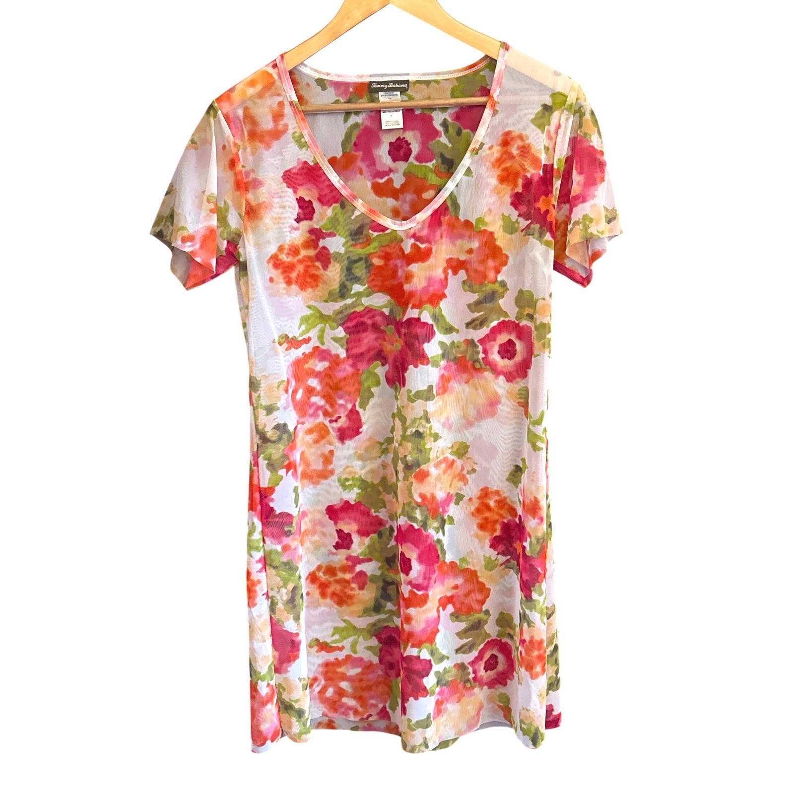 Y2K Tommy Bahama Mesh Floral Cover Up Dress Tropical Resortwear Watercolor