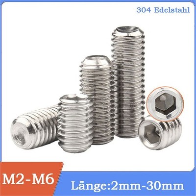 Madenschraube Gewindestift Edelstahl M2 M2.5 M3 M4 M5 M6 2-30mm DIN 916 V2A