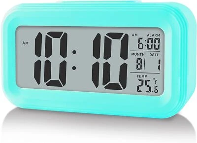 MARKENLOS Alarm Clock Digital Alarm Clock LED Time Temperature Loud Calendar Turquoise