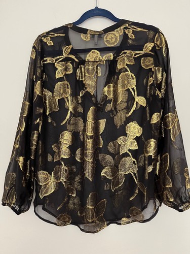 Joie Women's Silk Floral Black/Gold Metallic Long Sleeve Blouse Size S NWOT - Picture 7 of 10