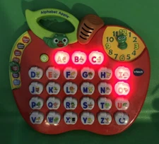 VTECH ALPHABET APPLE Learning Toy ABCs Phonics Lights Music Clock Time #1390