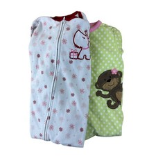 Carters Lot Of 2 Size 3T Fleece Footed Pjs Pajamas Girls Monkey Snowflakes Dog