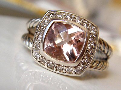 $850 DAVID YURMAN , SILVER PETITE ALBION MORGANITE DIAMOND ICE CABLE RING