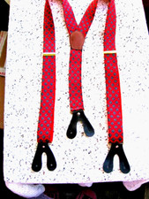 NEW RED/BLACK ELASTIC/LEATHER SUSPENDERS - 1 1/4" WIDE/ADJUSTABLE LENGTH