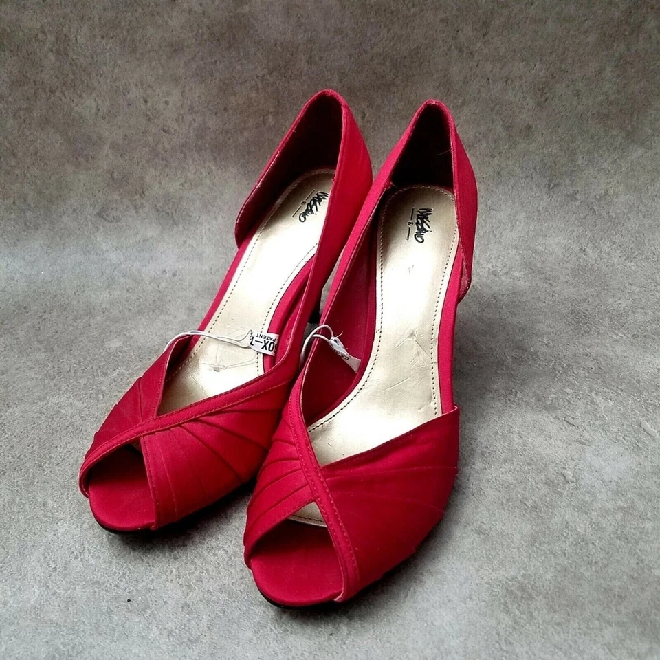 Mossimo Womens Sz 8.5 M Red Peep Toe Slip On 3.5" Heels Pumps - Image 3 of 4