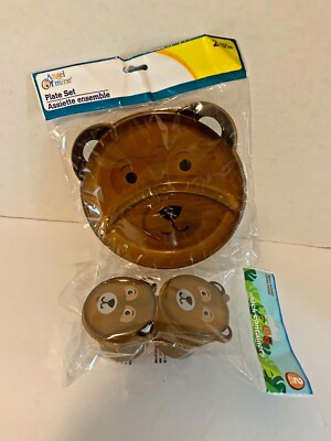 Angel of Mine 5 pc set Brown Bear Plastic 2 Snack 1 Spoon 2 Pk Divided Plate