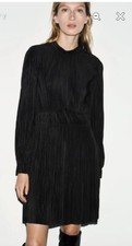 Zara Black Pleated Long Sleeve Mini Dress Size Medium $45.90