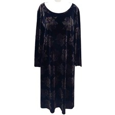 Talbots Dress Womens Small Petite Black Velvet Floral Maxi USA Whimsigoth Vtg