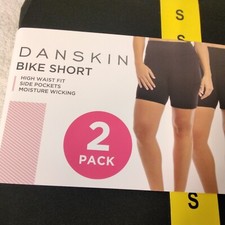 Danskin 2 Pack Bike Workout Shorts Womens Size S Black Pockets High Waist NWT
