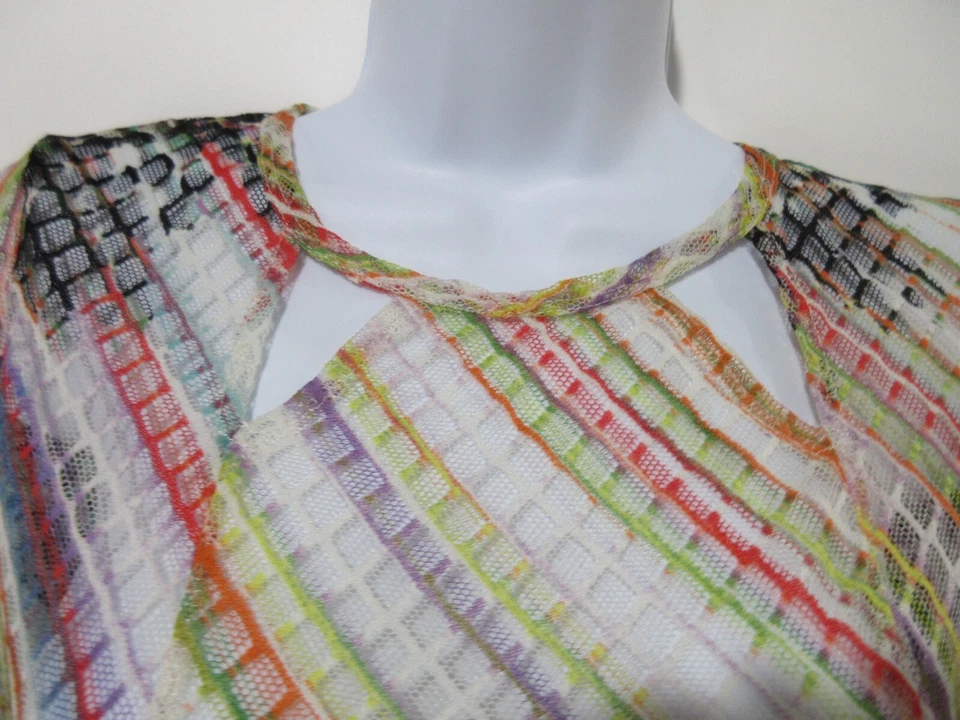 Sz S Lynn Ritchie Silver A-Line SHEER DISCO RAVE Top Blouse Shirt Nylon Colorful - Изображение 3 из 4