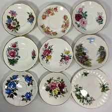 Vintage Orphan Saucers from Royal Vale, Royal Albert and Delphine