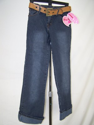 Hey Boo Jeans Girls 10 Blue Classic 5 pocket with Belt Straight Cuffed Youth