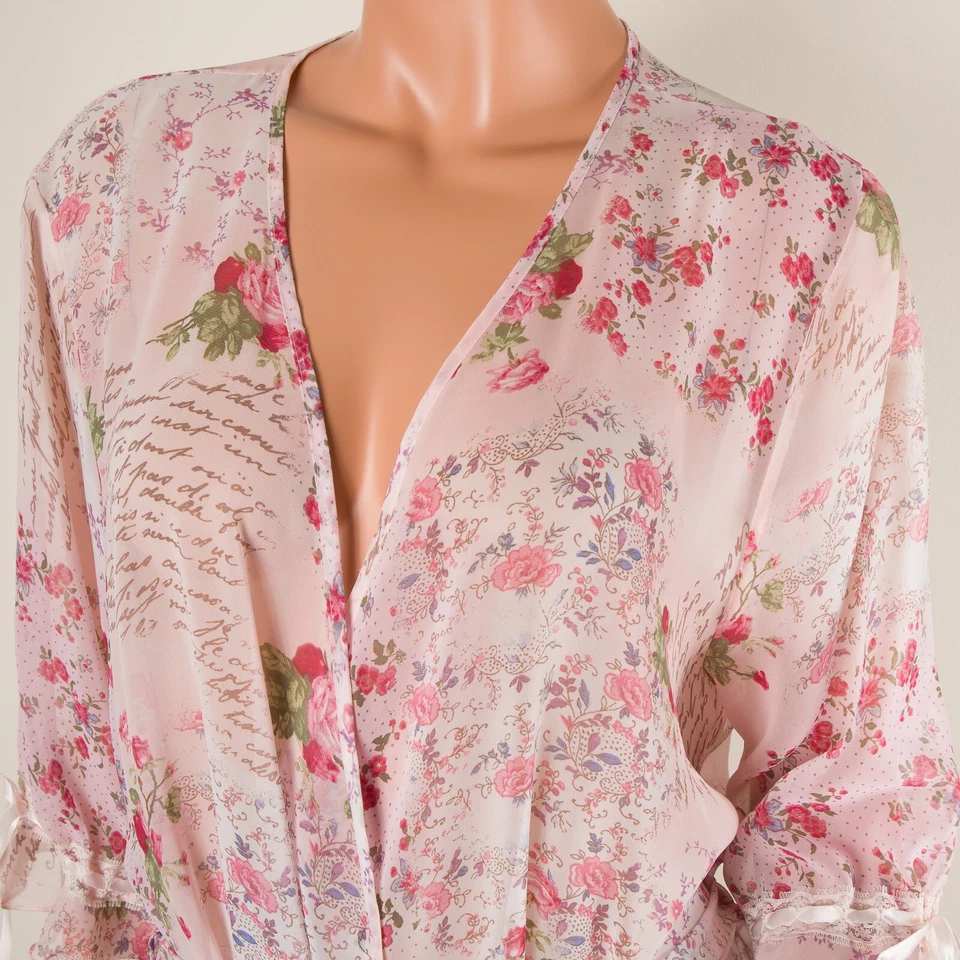 💖 SECRET TREASURES Robe Floral Rosa Semitransparente Cinto de Renda Chiffon GG - Imagem 3 de 4