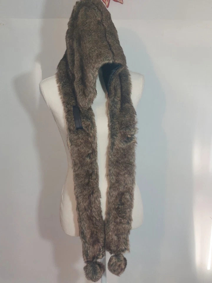 Faux Fur Hooded Scarf Super Soft One Size Fits Most Winter Hat Wigens - Image 2 of 4