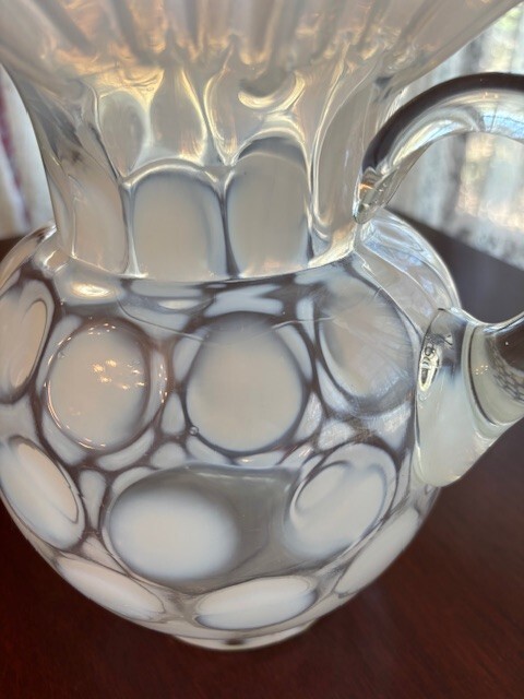 VINTAGE FENTON ART GLASS OPALESCENT COIN DOT RUFFLED EDGE PITCHER 9 1/2 ...