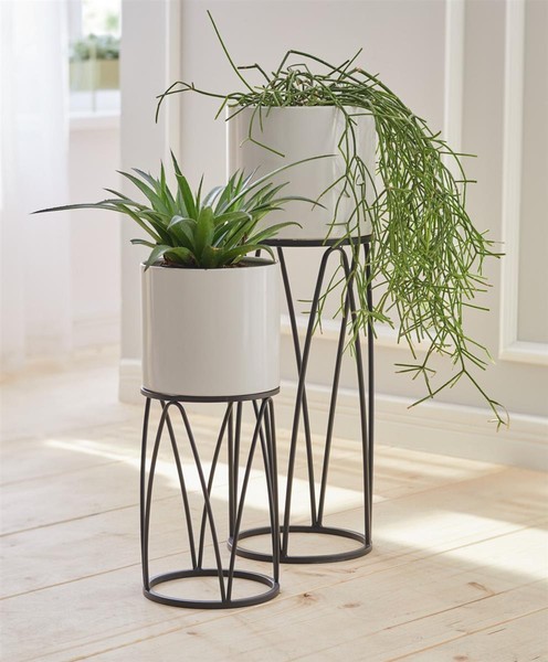 ÜBertopf Pflanztopf Blumentopf 2Er Set BlumenküBel In Creme + Metall Gestell-image