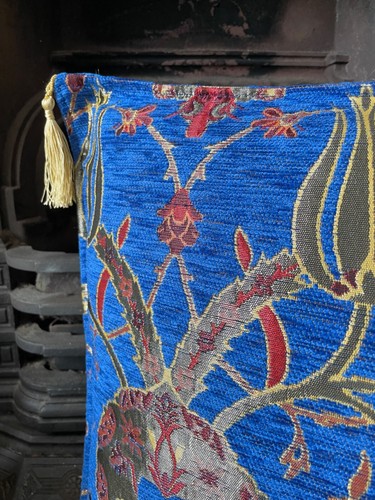 Cobalt Blue Chenille Cushion Cover Floral Throw Pillow Boho Home Decor 40x40cm - Picture 9 of 11