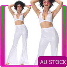 Ladies Dancing Queen Costume 60s 70s Retro Hippy Hippie White Diva Disco Groovy