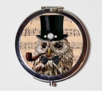 Victorian Steampunk Owl Compact Mirror Make Up Pocket Mirror Cosmetic