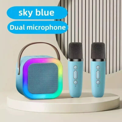 Mini-Karaokemaschine Tragbarer Bluetooth-Karaoke-Lautsprecher mit 2 Mikrofonen
