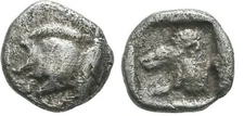 Ancient Greece 480-400 BC Mysia Cyzicus Silver Obol Lion Boar Tunny 