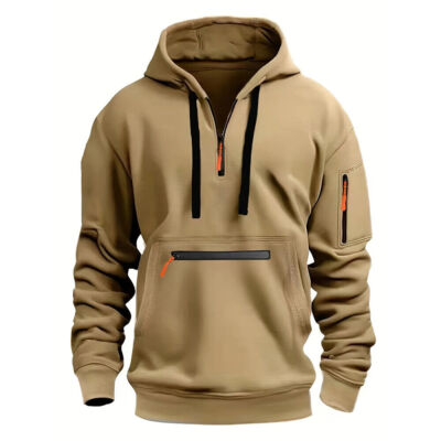 Retro Men Sweatshirt Work Half Zip Up Jumper Hoodie Hooded Jacket