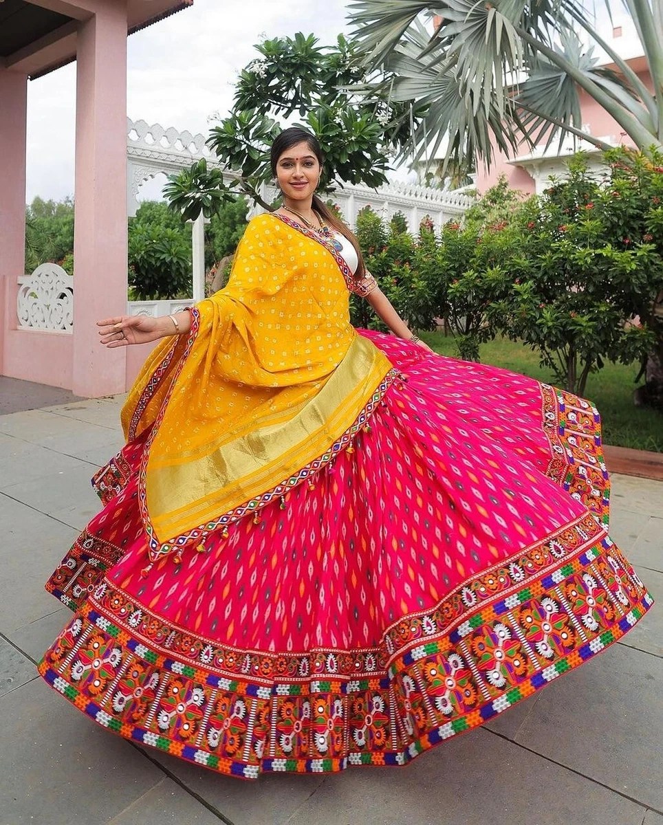 Black Lehenga Choli Embroidery Mirror Navratri Lehenga Graba Dance