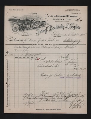 BARMEN, Rechnung 1905, Imhof, Bochkoltz & Vogeler Gummi-Bänder-Fabrik