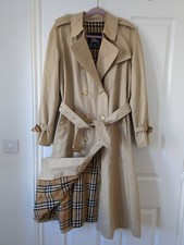 Burberry Women Vintage Cream Beige House Check Trench Coat Size Uk 16 Long/large