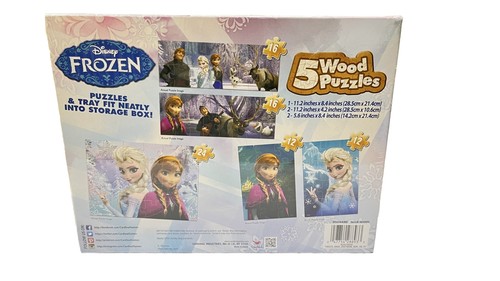 Disney Frozen 5 Wood Puzzles With Wooden Storage Box Cardinal NEW Factory Sealed - Picture 2 of 3