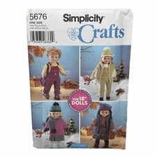 Simplicity 18" Doll clothes Vintage Pattern #5676 NEW! Factory folded Uncut 2003