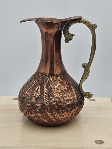 Antique Copper/Brass Pitcher Middle Eastern Turkish Islamic Water Jug - Foto 6 di 6