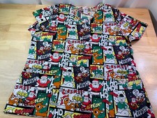 New Women's Rudolph the Red Nose Reindeer Scrub Top -Comic Style  FUNNY  