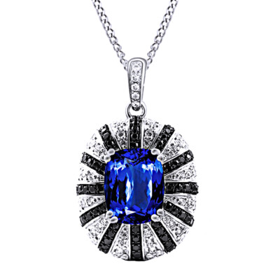 6ct Simulated Sapphire Inlay Spinel Pendant Necklace Solid 925