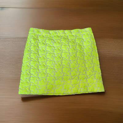 J Crew Pencil Skirt Size 8 Yellow Neon Floral Embroidered Straight Short Mini N2