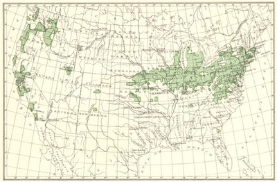 USA. Kirschen Hauptanbaugebiete.  Alte antike Kartenkarte 1900