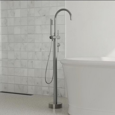 Handle Floor Mount Freestanding Tub Faucet Bathtub Filler with Hand Shower