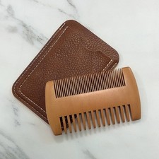 Natural Wood Hair Brush Beard Comb With PU Leather Case Anti-Static Mustache